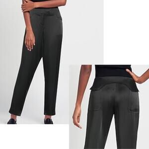 Tom Ford Straight Satin Pants Black Thick Waistband Mid Rise Peplum Back 42 NEW